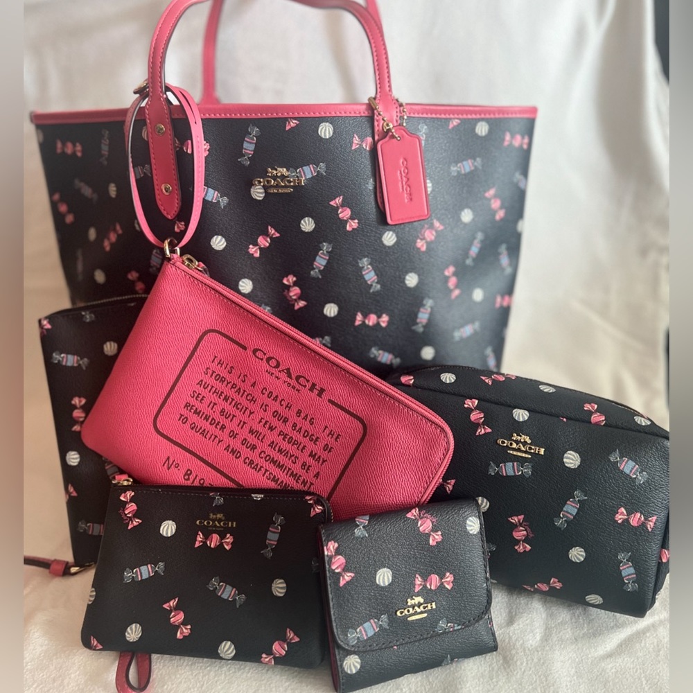 COACH City Scattered CANDY Reversible XL Tote shoulder bag purse and full set